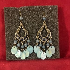 Elegant Blue and Gold Chandelier Earrings